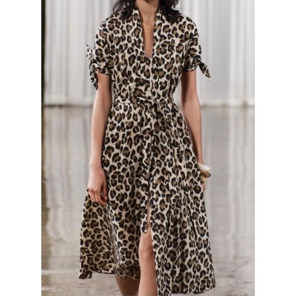 Zara Dresses & Skirts - ZARA Midi Dress Leopard Print Belted Short Sleeve Large